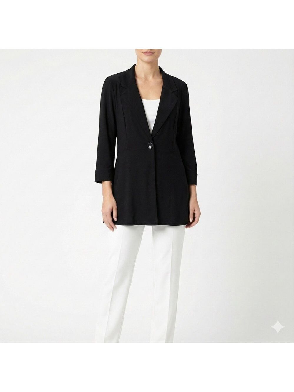 FRANK LYMAN Jersey Knit One Button Black Long Line Cardigan Sz 18 MADE IN CANADA
